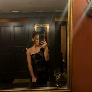 One Shoulder Velvet Rose Maxi Dress